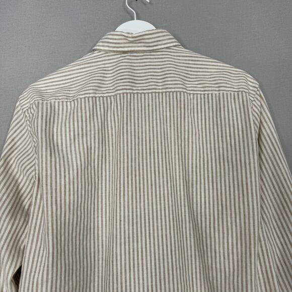 BOSS Shirt Mens Large White Striped Slim Fit Linen Blend Button Up Prep Nautical - Picture 7 of 16